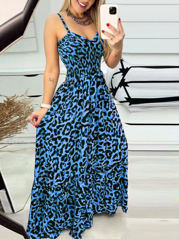 Tina's New Leopard Print V-Neck Maxi Dress-TOPS / DRESSES-[Adult]-[Female]-Blue-S-2022 Online Blue Zone Planet