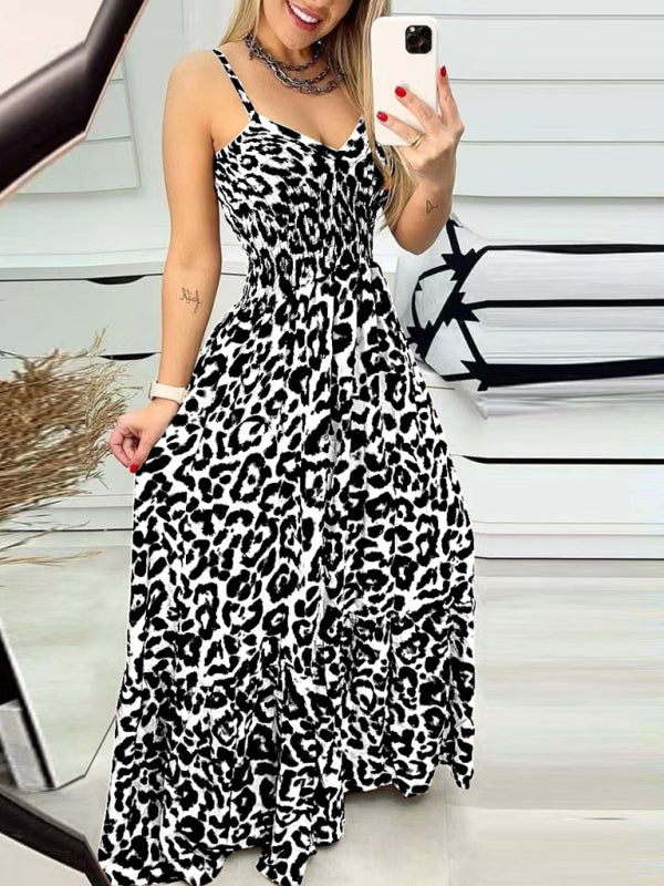 Tina's New Leopard Print V-Neck Maxi Dress-TOPS / DRESSES-[Adult]-[Female]-Black-S-2022 Online Blue Zone Planet