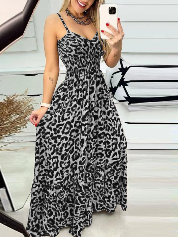 Tina's New Leopard Print V-Neck Maxi Dress-TOPS / DRESSES-[Adult]-[Female]-Grey-S-2022 Online Blue Zone Planet