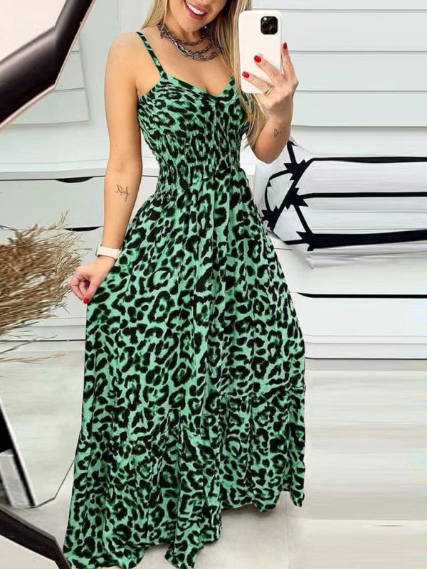 Tina's New Leopard Print V-Neck Maxi Dress-TOPS / DRESSES-[Adult]-[Female]-Green-S-2022 Online Blue Zone Planet