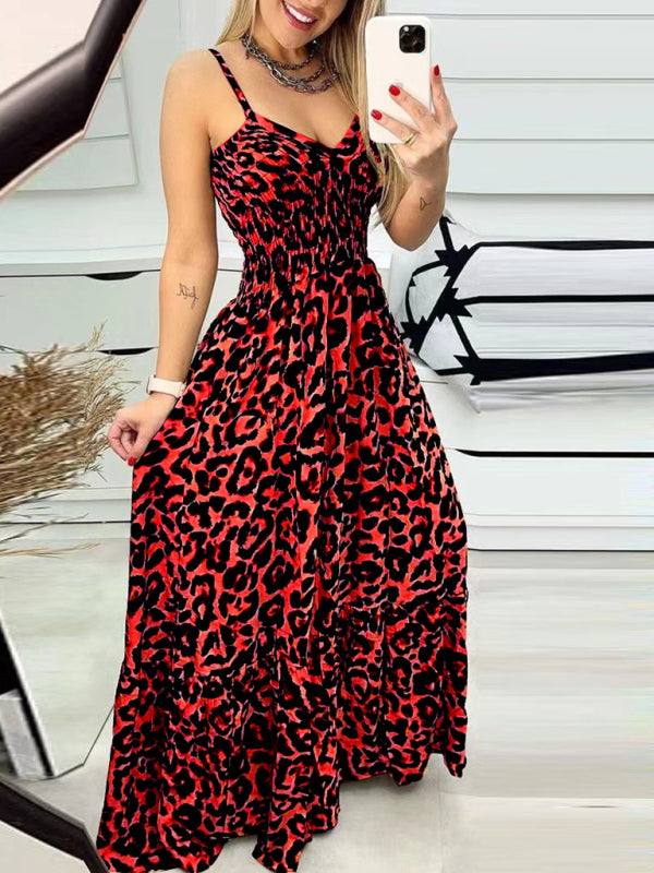 Tina's New Leopard Print V-Neck Maxi Dress-TOPS / DRESSES-[Adult]-[Female]-Red-S-2022 Online Blue Zone Planet