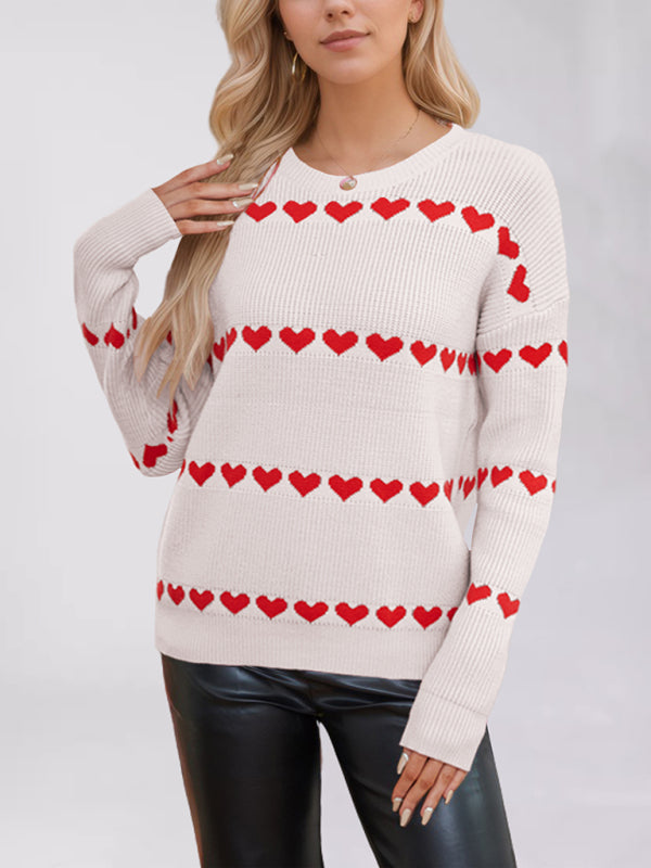 Valentine's Day Love Loose Sweater Cardigan-[Adult]-[Female]-White-S-2022 Online Blue Zone Planet