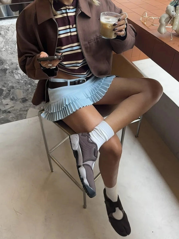 Sexy sweet and spicy low waist hot girl pleated skirt-[Adult]-[Female]-Clear blue-S-2022 Online Blue Zone Planet