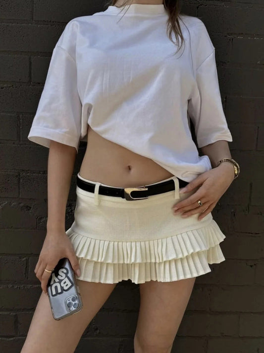 Sexy sweet and spicy low waist hot girl pleated skirt-[Adult]-[Female]-White-S-2022 Online Blue Zone Planet