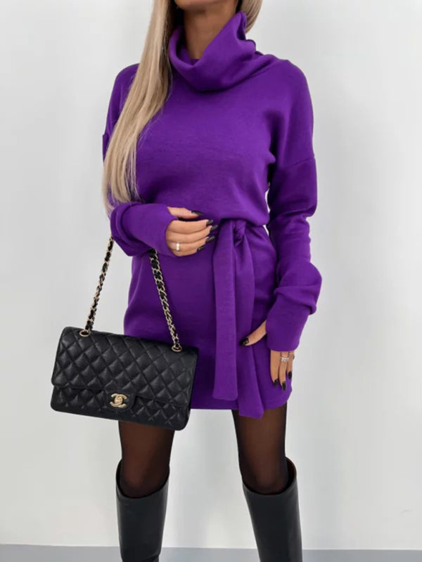 Blue Zone Planet | Casual pullover double collar one-step dress-TOPS / DRESSES-[Adult]-[Female]-Purple-S-2022 Online Blue Zone Planet