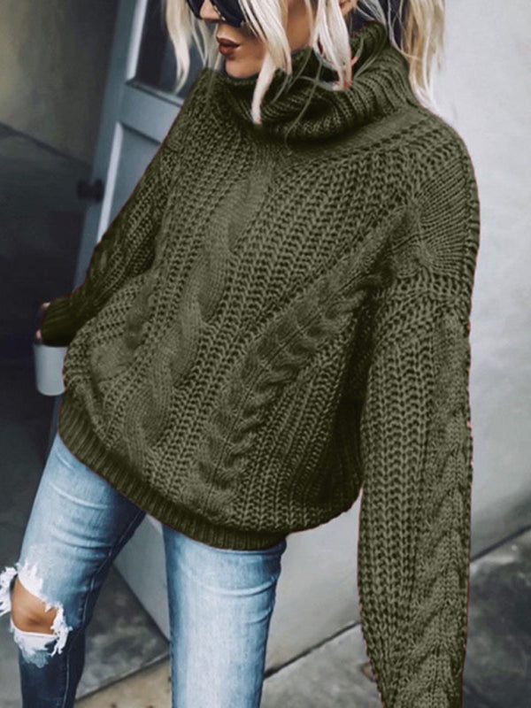 Blue Zone Planet | women's solid color turtleneck knitted sweater-[Adult]-[Female]-Olive green-S-2022 Online Blue Zone Planet