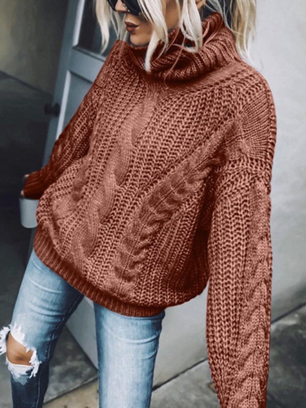 Blue Zone Planet | women's solid color turtleneck knitted sweater-[Adult]-[Female]-Brick red-S-2022 Online Blue Zone Planet