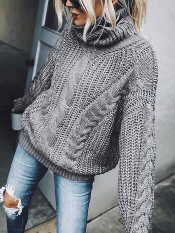 Blue Zone Planet | women's solid color turtleneck knitted sweater-[Adult]-[Female]-Grey-S-2022 Online Blue Zone Planet
