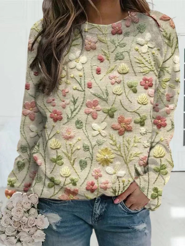 Blue Zone Planet | Women's Striped Floral Pullover-[Adult]-[Female]-Pattern-S-2022 Online Blue Zone Planet
