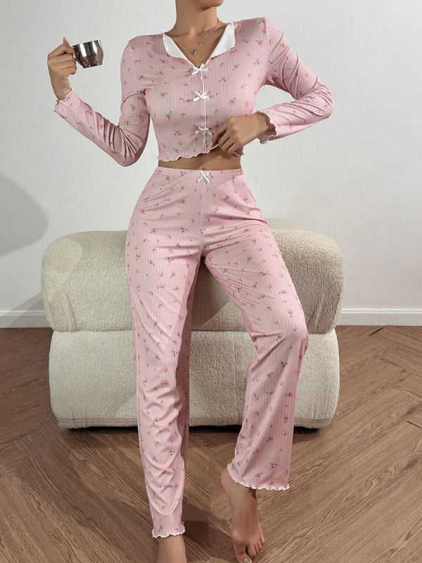 Blue Zone Planet | Women's home wear casual printed trousers long sleeve suit-[Adult]-[Female]-2022 Online Blue Zone Planet