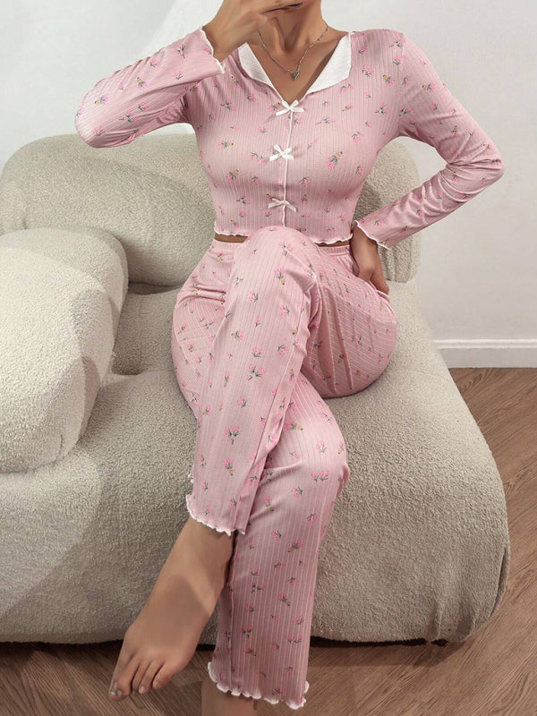 Blue Zone Planet | Women's home wear casual printed trousers long sleeve suit-[Adult]-[Female]-2022 Online Blue Zone Planet