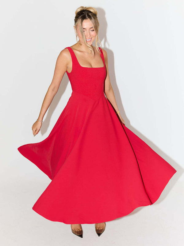 red strappy midi dress Blue Zone Planet | Solid Color Strappy Midi Dress