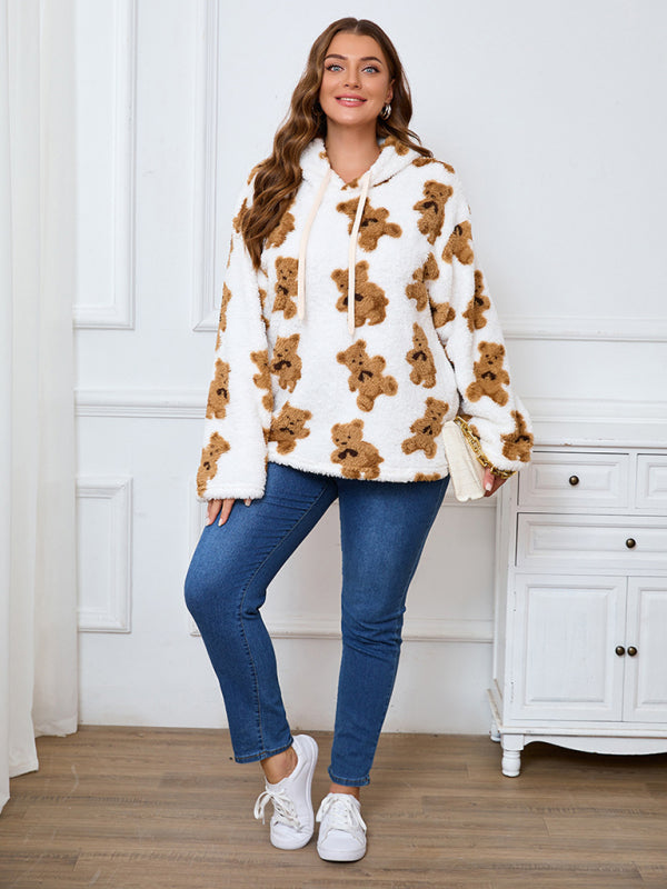 Blue Zone Planet | Plus size women's loose casual cow plush long sleeve hooded sweatshirt-[Adult]-[Female]-2022 Online Blue Zone Planet