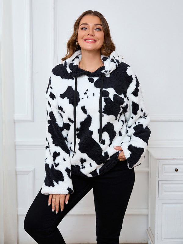 Blue Zone Planet | Plus size women's loose casual cow plush long sleeve hooded sweatshirt-[Adult]-[Female]-2022 Online Blue Zone Planet