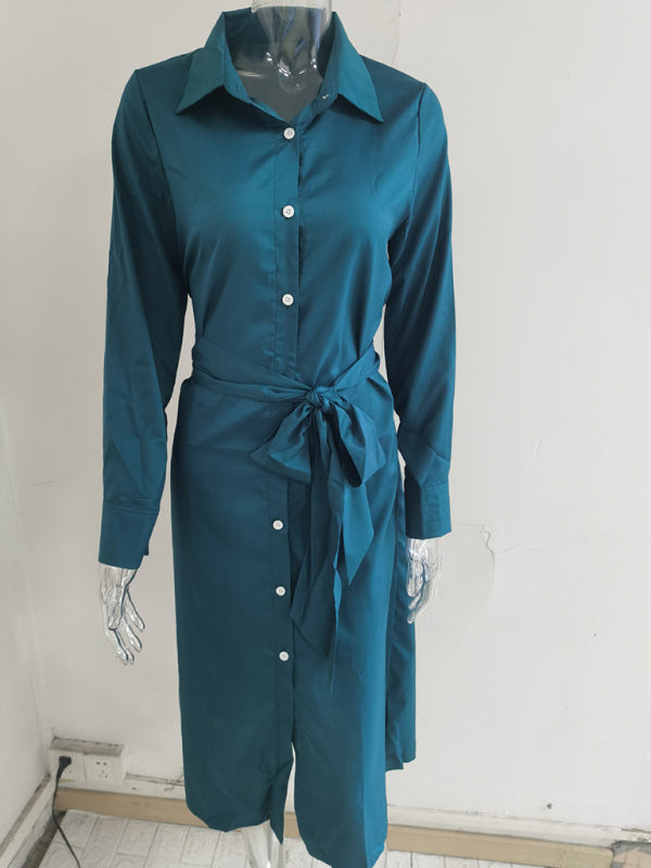 New long skirt solid color cardigan long sleeve dress-[Adult]-[Female]-2022 Online Blue Zone Planet