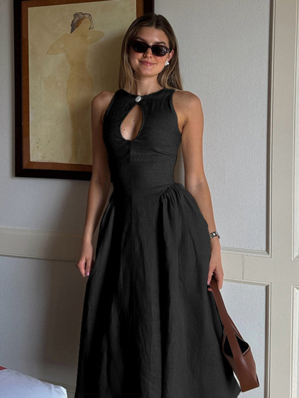 New Fashion Midi Dress Sexy Hollow A-line Dress-[Adult]-[Female]-2022 Online Blue Zone Planet