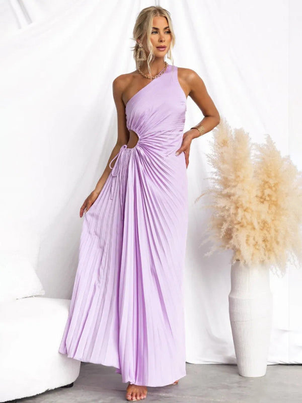 pleated one shoulder cut out dress Modern Day Glam One Shoulder Asymmetrical Maxi Dress in Berry