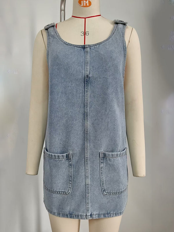 New Washed Denim Overalls Suspender Dress-[Adult]-[Female]-2022 Online Blue Zone Planet