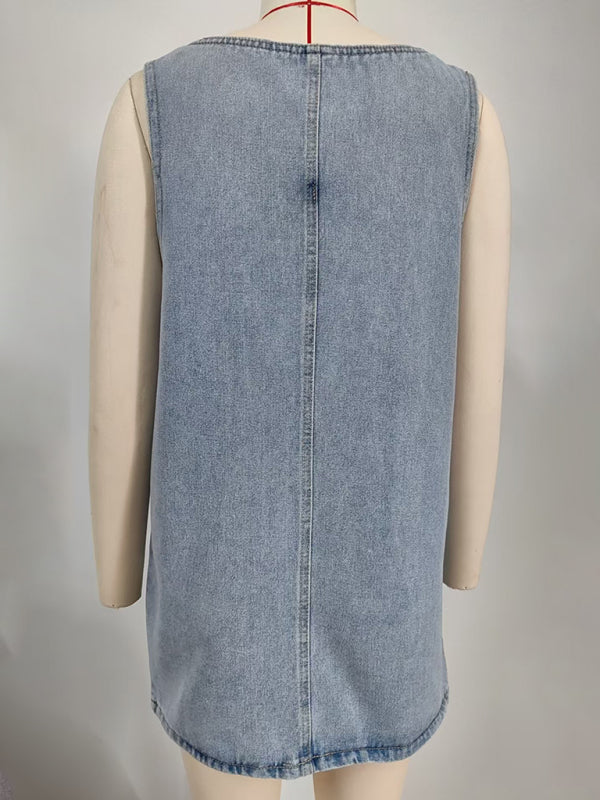 New Washed Denim Overalls Suspender Dress-[Adult]-[Female]-2022 Online Blue Zone Planet