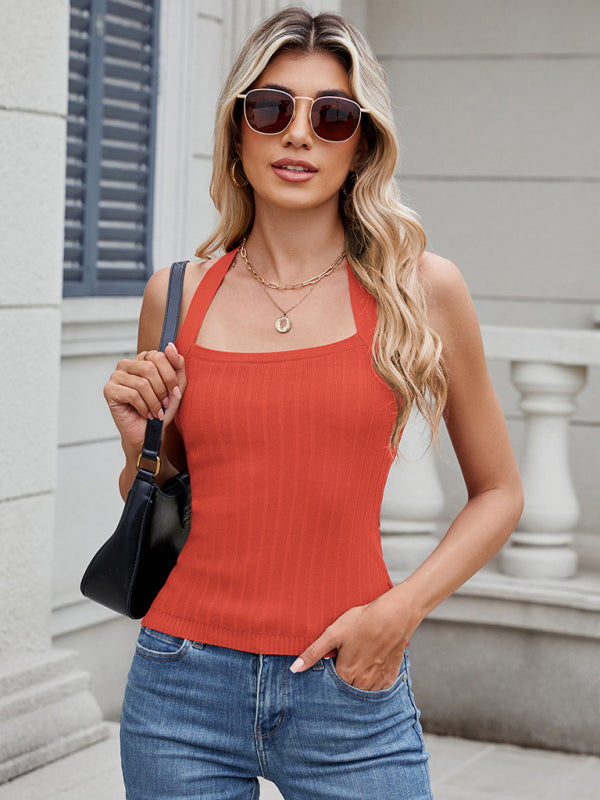 New Lace-up Halter Strap Pitted Knit Tube Top Sweater-[Adult]-[Female]-2022 Online Blue Zone Planet