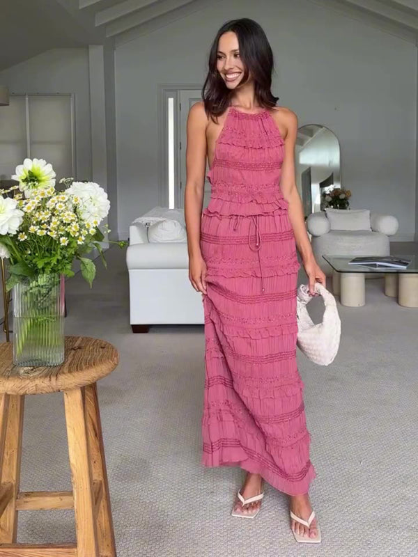 Ava's Sleeveless Chiffon Elastic Waist Maxi Two-Piece Suit-TOPS / DRESSES-[Adult]-[Female]-Brick red-S-2022 Online Blue Zone Planet