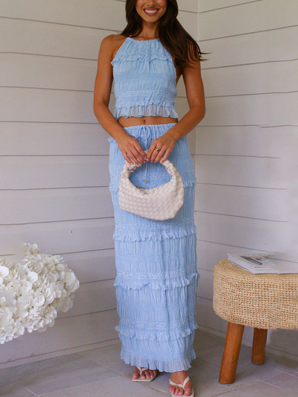Ava's Sleeveless Chiffon Elastic Waist Maxi Two-Piece Suit-TOPS / DRESSES-[Adult]-[Female]-Clear blue-S-2022 Online Blue Zone Planet