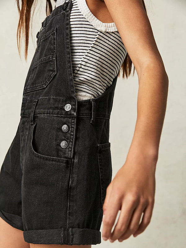 Abby's Loose Multi-pocket Overalls Jeans-TOPS / DRESSES-[Adult]-[Female]-Black-S-2022 Online Blue Zone Planet