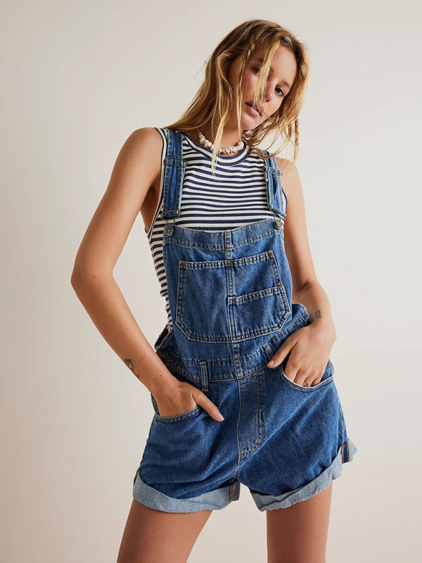 Abby's Loose Multi-pocket Overalls Jeans-TOPS / DRESSES-[Adult]-[Female]-Purplish blue navy-S-2022 Online Blue Zone Planet