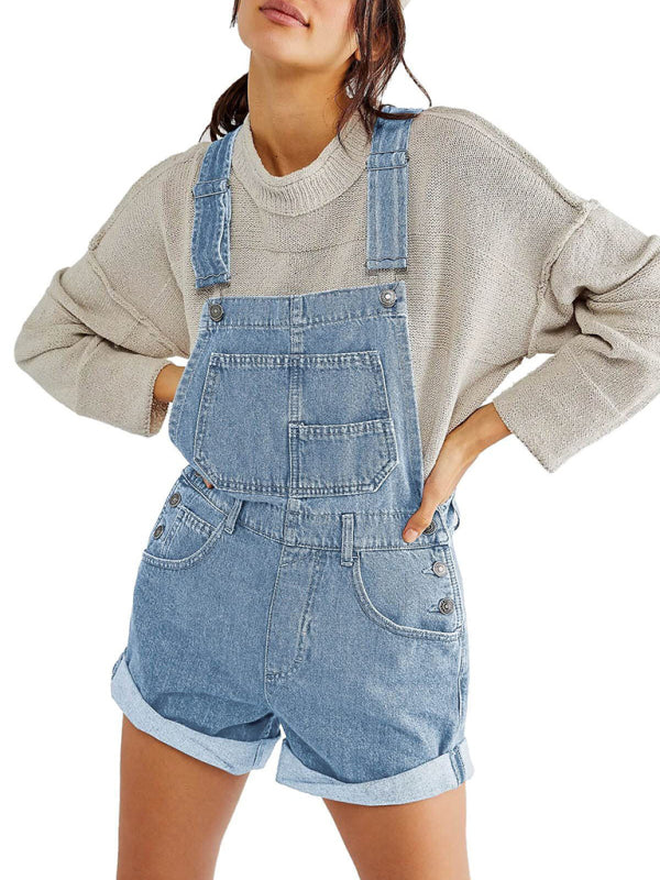 Abby's Loose Multi-pocket Overalls Jeans-TOPS / DRESSES-[Adult]-[Female]-Clear blue-S-2022 Online Blue Zone Planet