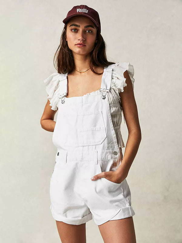 Abby's Loose Multi-pocket Overalls Jeans-TOPS / DRESSES-[Adult]-[Female]-White-S-2022 Online Blue Zone Planet