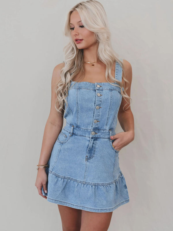 Amanda's Denim Mini Dress-TOPS / DRESSES-[Adult]-[Female]-Clear blue-S-2022 Online Blue Zone Planet