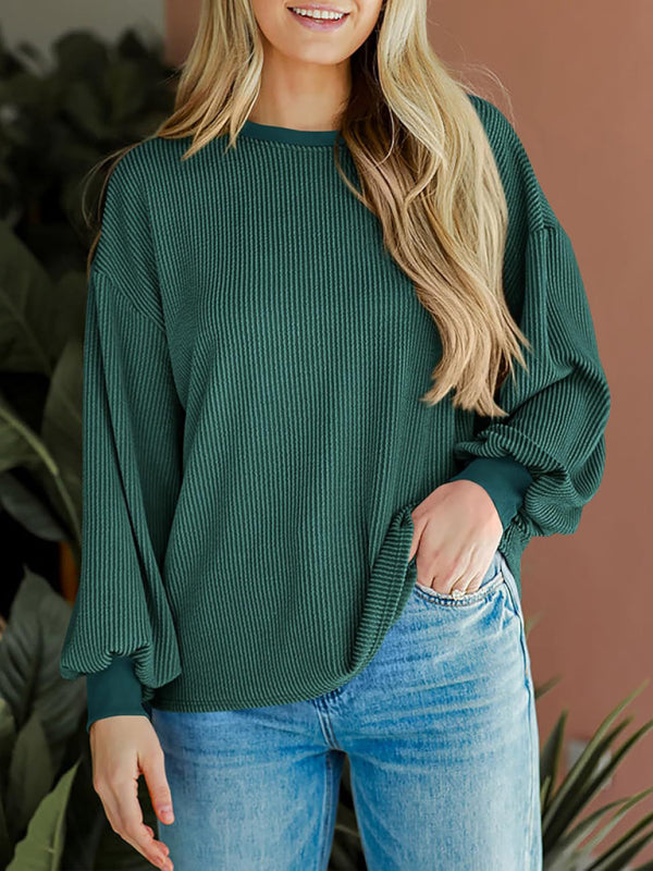 Textured Small Pit Stripe Loose Long-sleeved Top-TOPS / DRESSES-[Adult]-[Female]-Green-S-2022 Online Blue Zone Planet