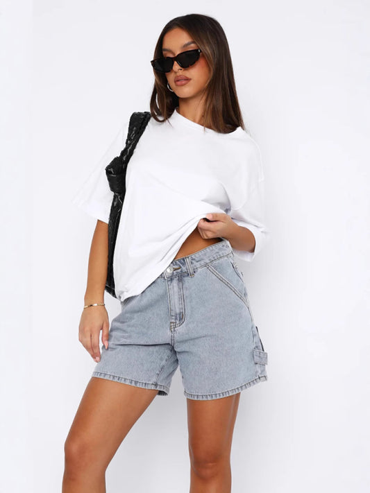 New casual denim straight shorts-[Adult]-[Female]-Clear blue-S-2022 Online Blue Zone Planet