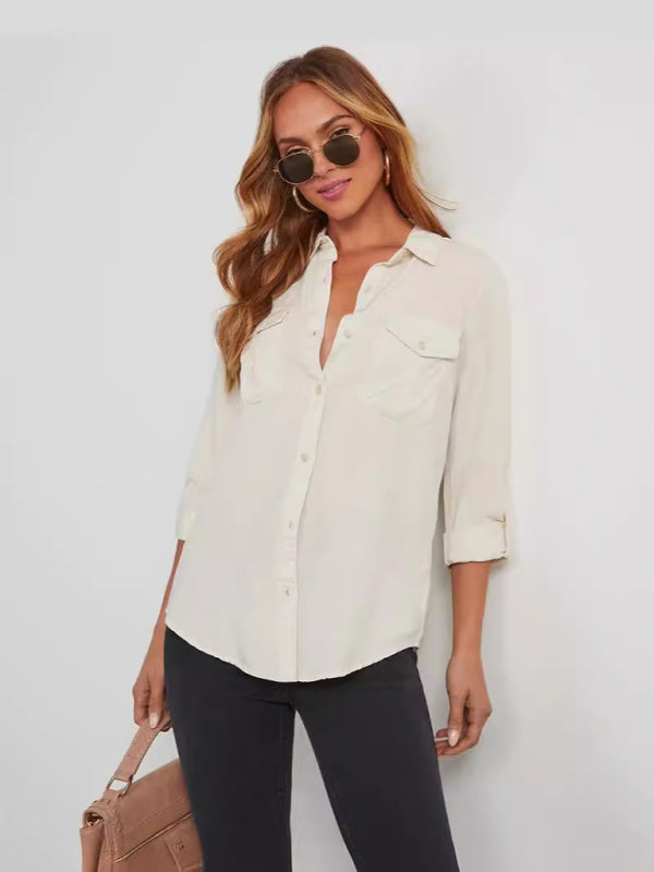 New casual lapel single-breasted women's long-sleeved denim-[Adult]-[Female]-2022 Online Blue Zone Planet