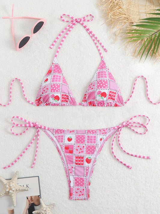 New style printed split bikini triangle lace sexy bikini-[Adult]-[Female]-Pink-S-2022 Online Blue Zone Planet