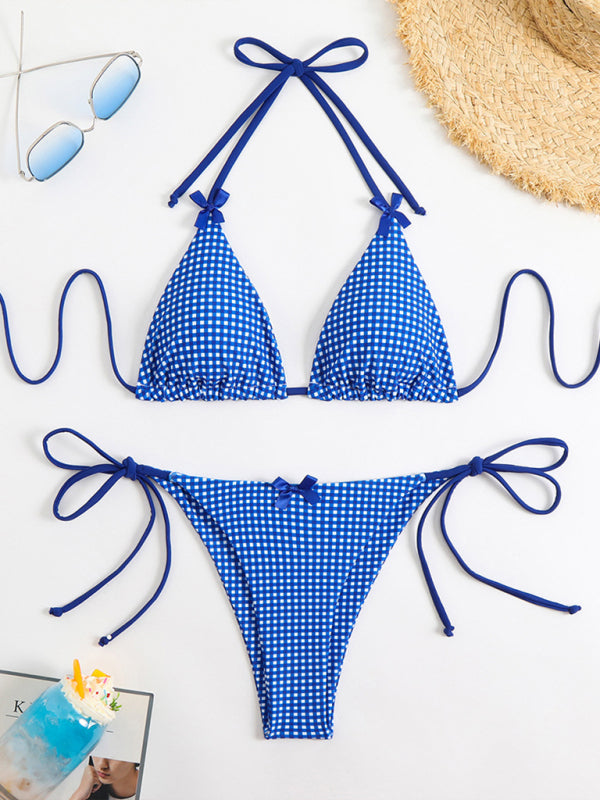 Bella's Lace-up Plaid Print Bikini-[Adult]-[Female]-2022 Online Blue Zone Planet