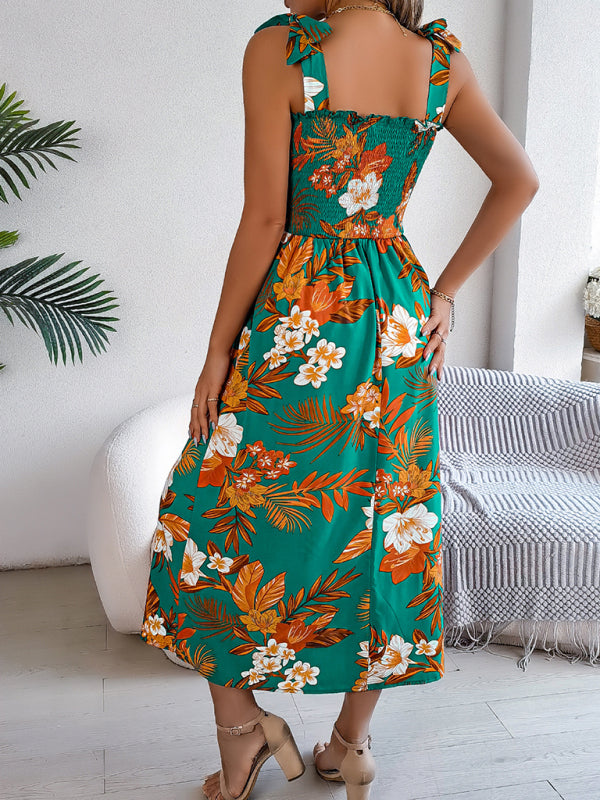 Women's Flower Tie Waist Suspender Skirt Holiday Beach Dress - Yellow / L Women's Flower Tie Waist Suspender Skirt Holiday Beach Dress - Yellow / L