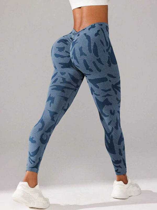 V waist camouflage peach hip sports trousers seamless yoga pants waisted fitness pants-[Adult]-[Female]-2022 Online Blue Zone Planet