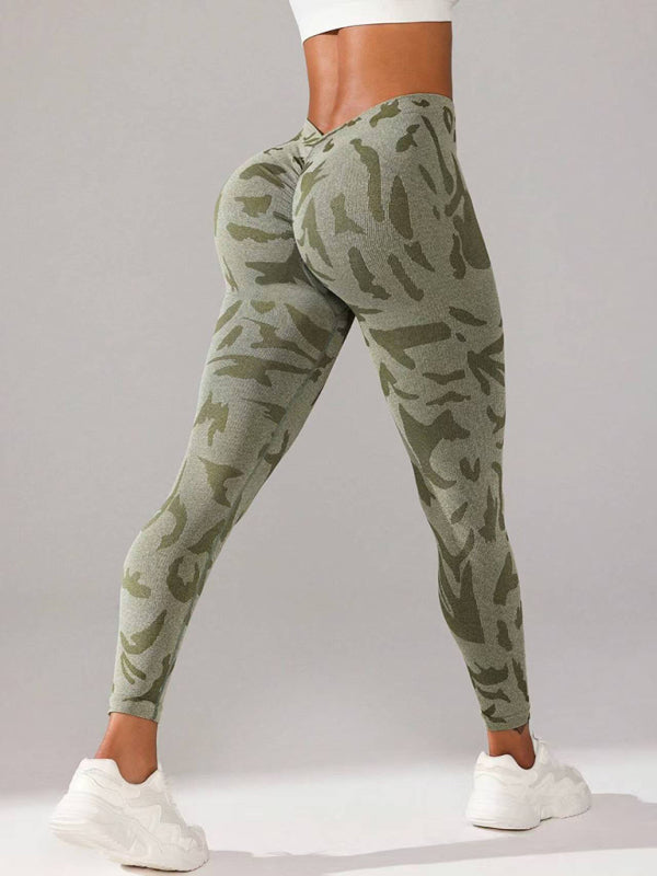 V waist camouflage peach hip sports trousers seamless yoga pants waisted fitness pants-[Adult]-[Female]-2022 Online Blue Zone Planet