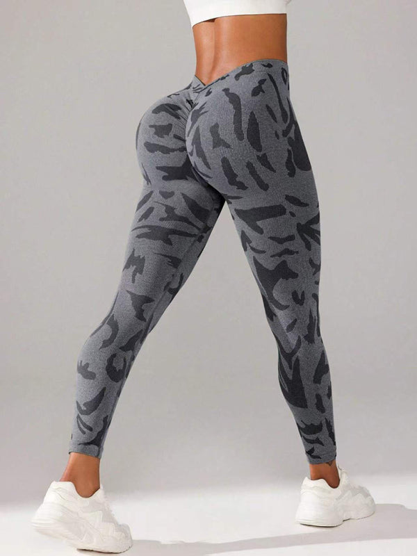 V waist camouflage peach hip sports trousers seamless yoga pants waisted fitness pants-[Adult]-[Female]-2022 Online Blue Zone Planet