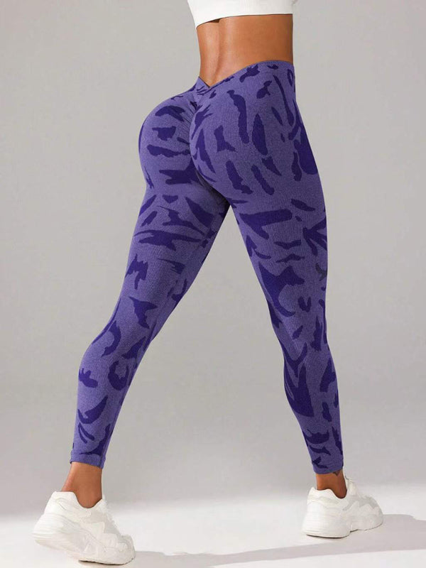 V waist camouflage peach hip sports trousers seamless yoga pants waisted fitness pants-[Adult]-[Female]-Purple-S-2022 Online Blue Zone Planet