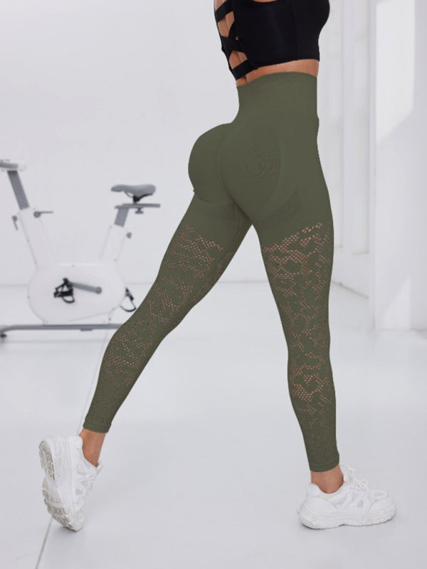 Double Butt Lift Yoga Pants Seamless Hollow Out Fitness Pants Leggings Sports Pants-[Adult]-[Female]-Olive green-S-2022 Online Blue Zone Planet