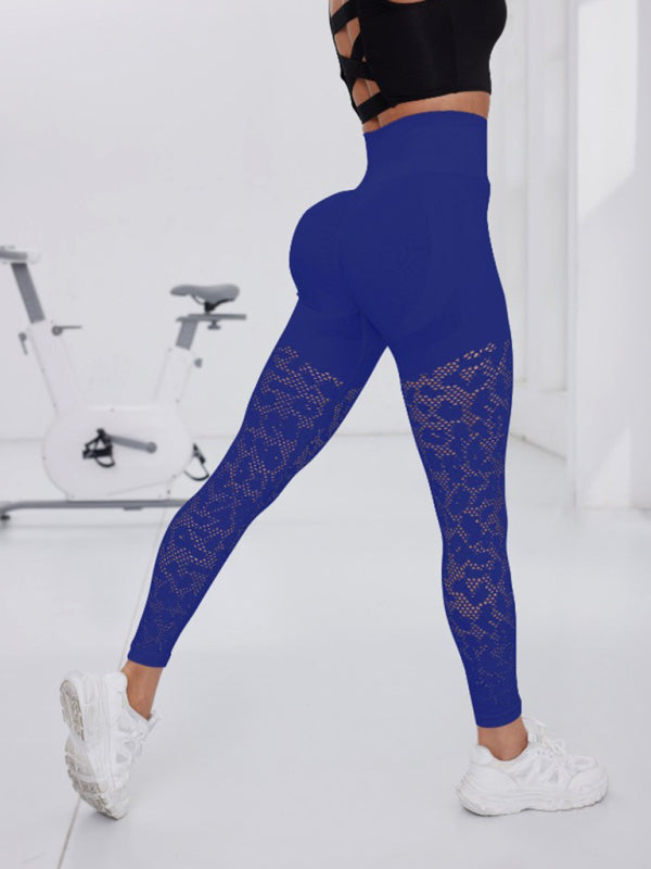 Double Butt Lift Yoga Pants Seamless Hollow Out Fitness Pants Leggings Sports Pants-[Adult]-[Female]-Royal blue-S-2022 Online Blue Zone Planet