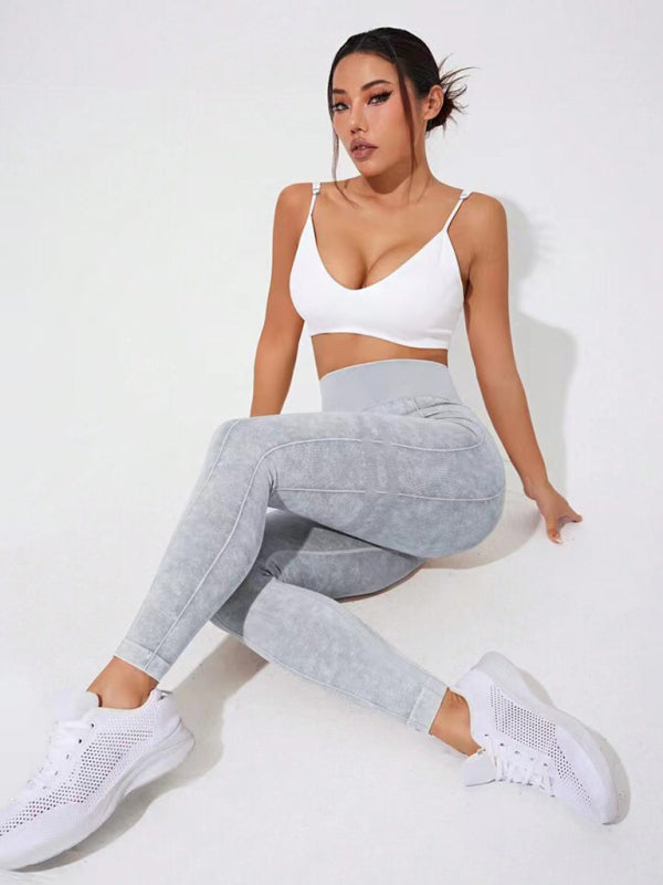 New washed frosted peach hip trousers tights sports trousers leggings-[Adult]-[Female]-2022 Online Blue Zone Planet