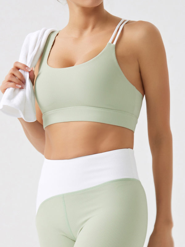 Environmentally friendly recycled fabric light color contrast yoga vest with chest pad-[Adult]-[Female]-Pea green grey-S-2022 Online Blue Zone Planet