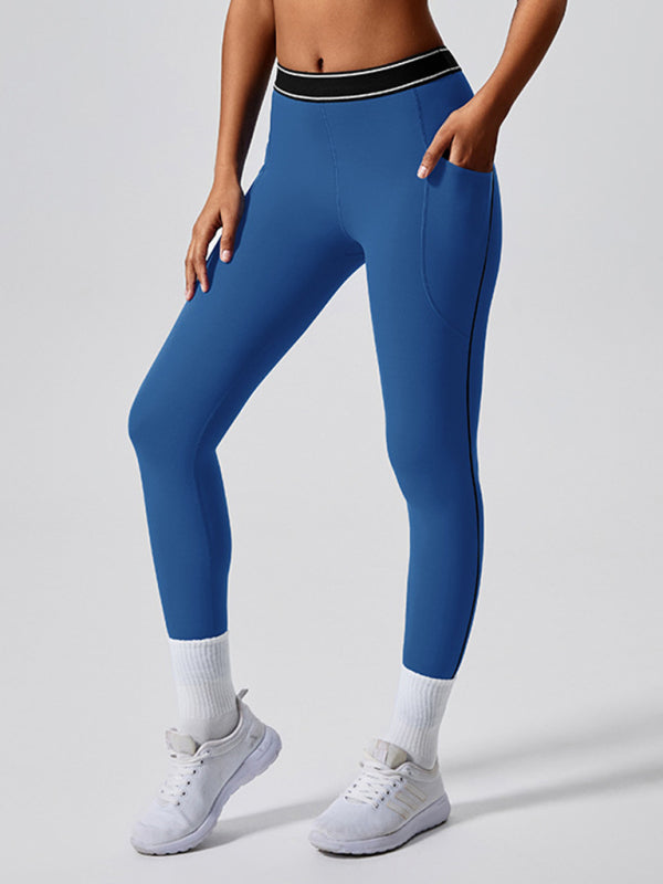 Contrast color yoga pants outdoor running fitness leggings-[Adult]-[Female]-2022 Online Blue Zone Planet