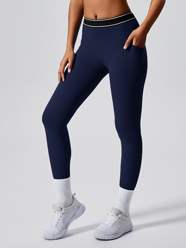 Contrast color yoga pants outdoor running fitness leggings-[Adult]-[Female]-2022 Online Blue Zone Planet