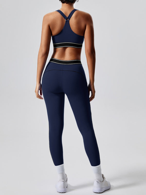 Contrast color yoga pants outdoor running fitness leggings-[Adult]-[Female]-2022 Online Blue Zone Planet