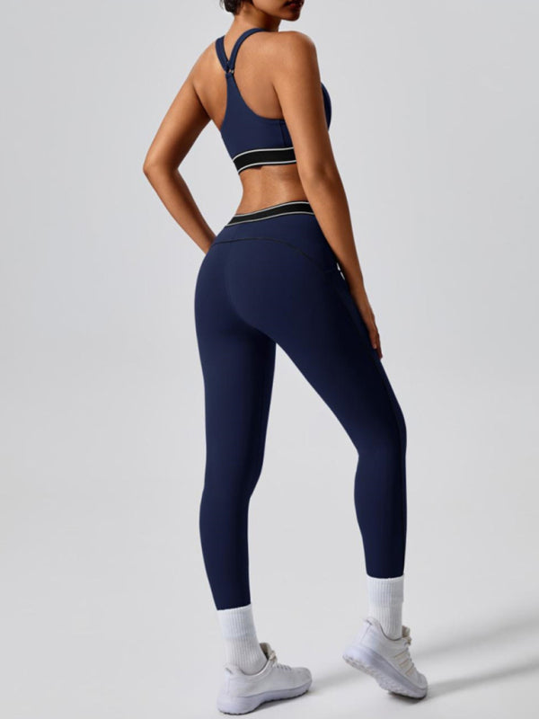 Contrast color yoga pants outdoor running fitness leggings-[Adult]-[Female]-2022 Online Blue Zone Planet