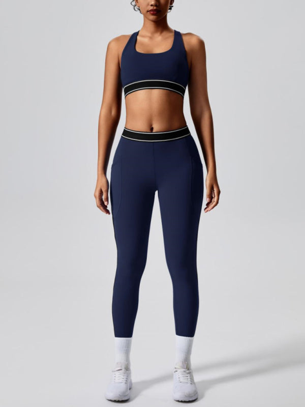 Contrast color yoga pants outdoor running fitness leggings-[Adult]-[Female]-2022 Online Blue Zone Planet